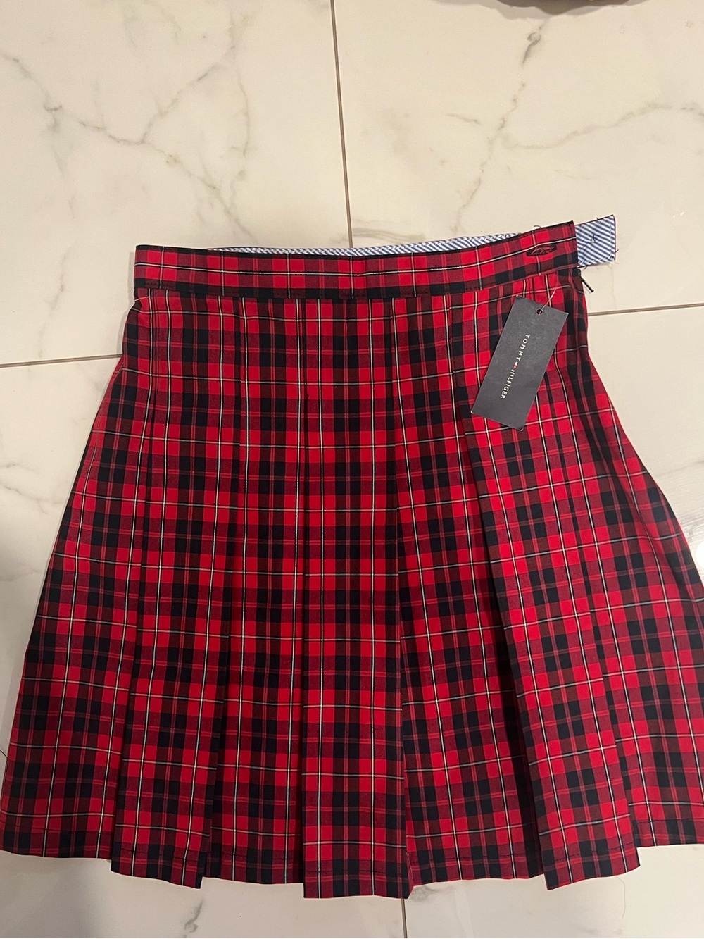 Tommy Hilfiger Red and Black Plaid Pleated Skater Skirt